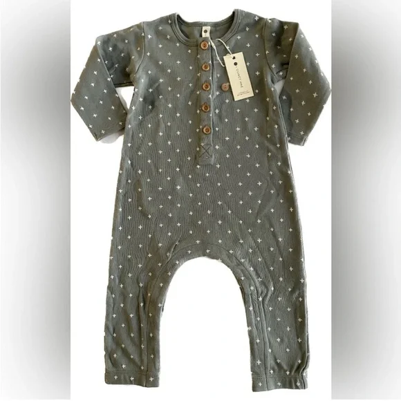 Last Call! Quincy Mae Organic Cotton Romper, Rylee+Cru, gender neutral, Sea sage - Picture 1 of 9